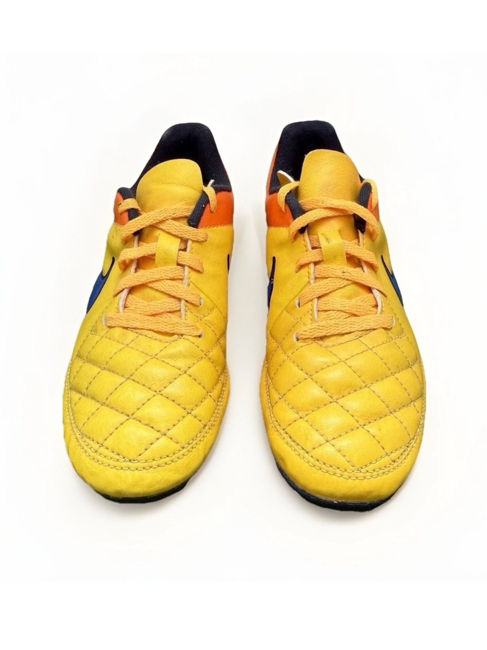 Nike Tiempo US 1.5Y Yellow Orange Blue Quilted Soccer Cleats Athletic Footwear